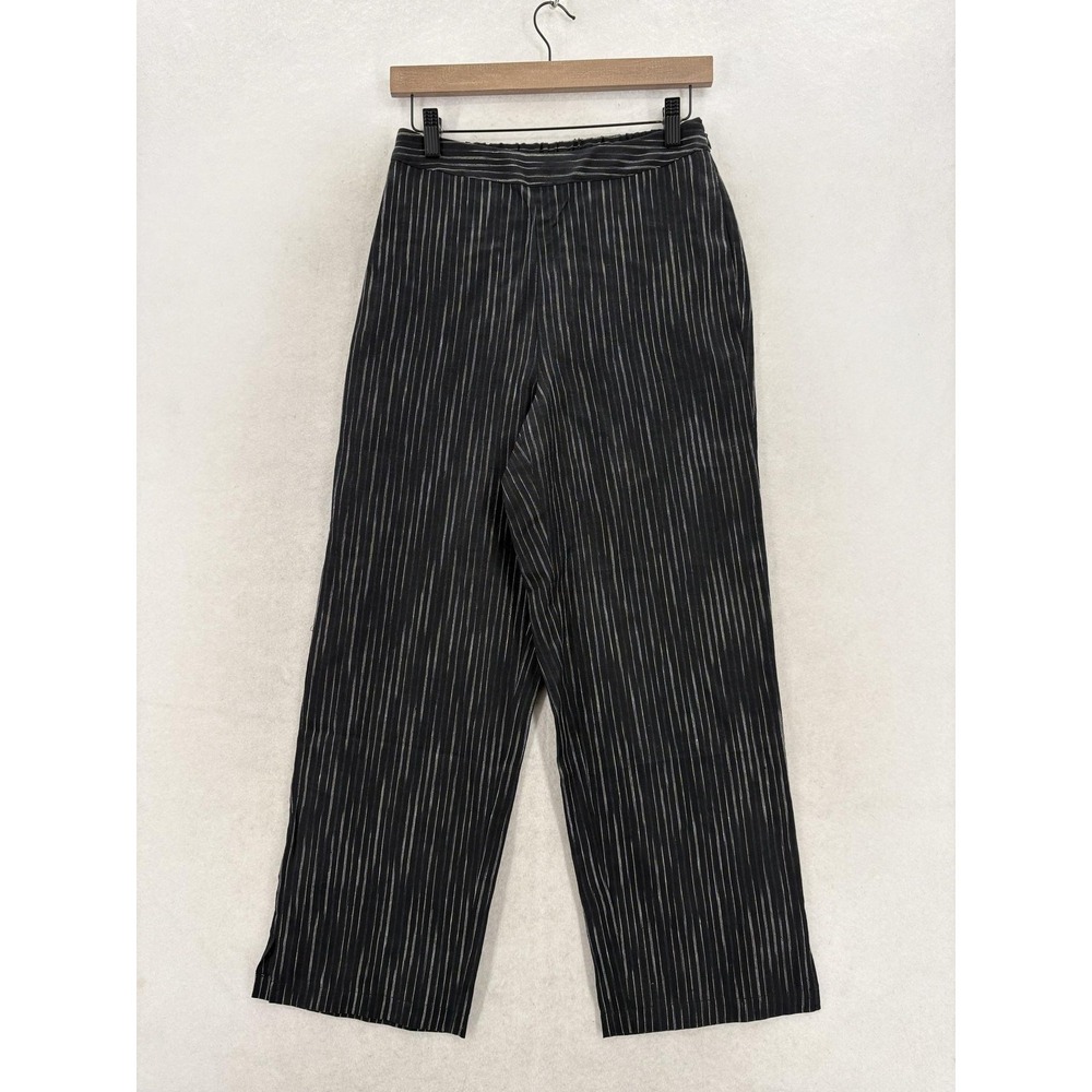 MarlaWynne Linen Striped Dress Pants Womens 2 Black Straight Leg Pull On Casual